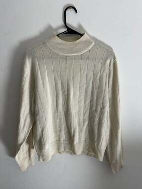 Harvé Benard Sport Cream Ribbed Mock Neck Wool Blend Sweater Size XL
